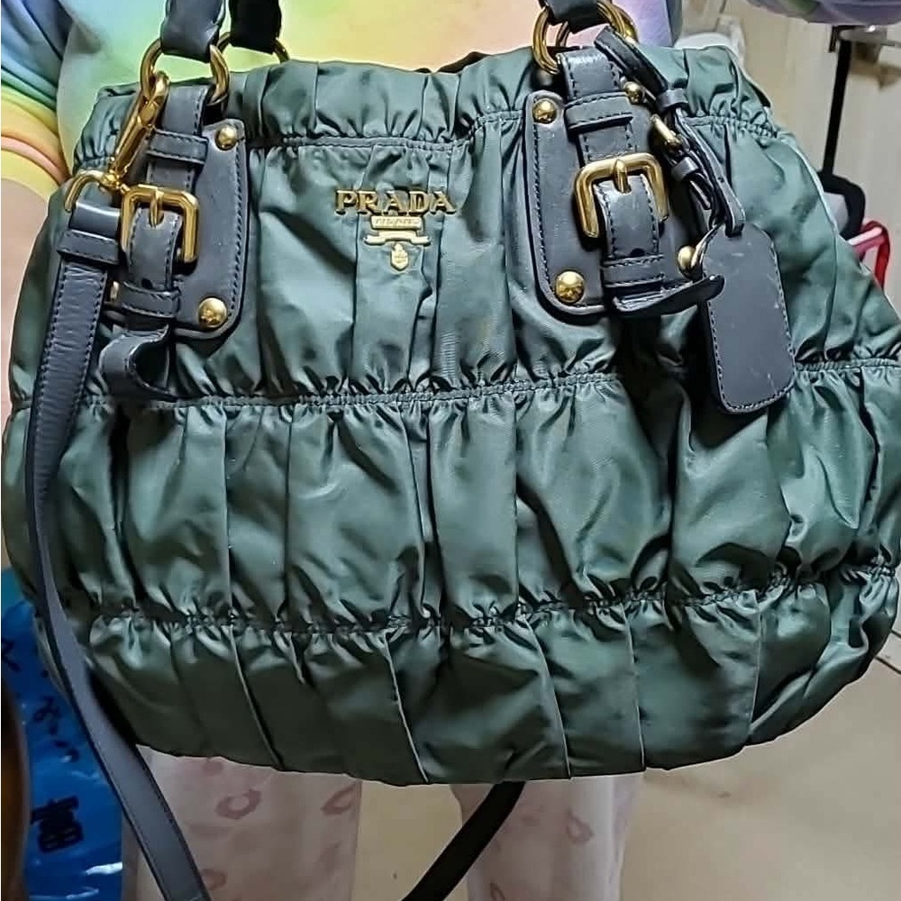 Prada Dark Green Gathered Shoulder Bag